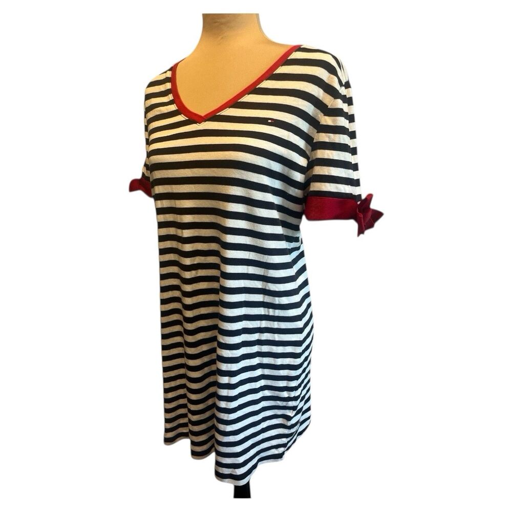 Tommy Hilfiger Knit Dress  Bow Detail Blue & White Stripe Size Large